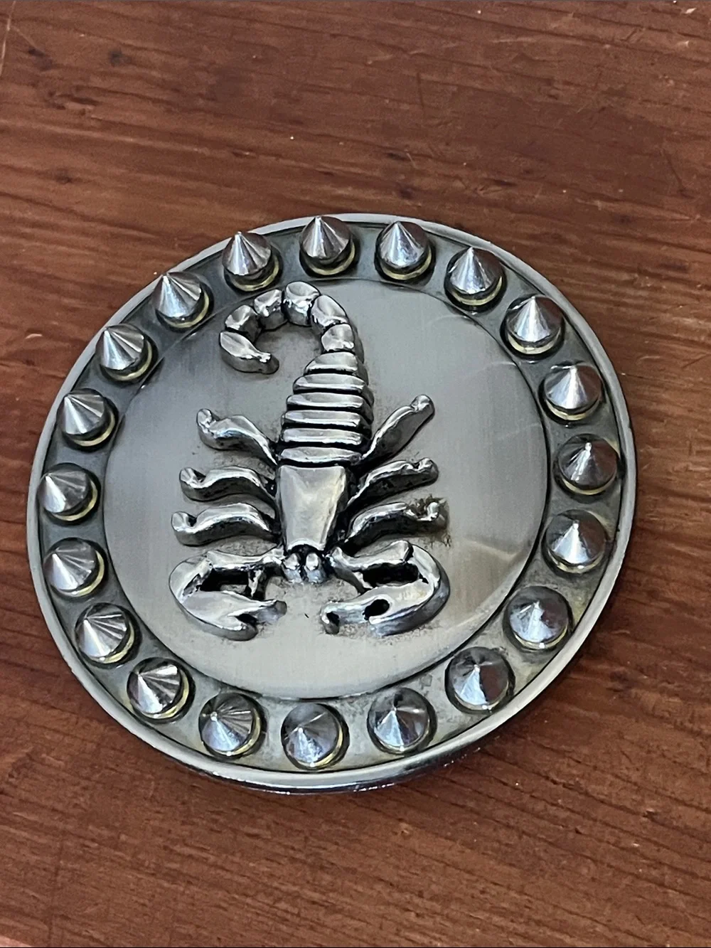 Scorpion Spiked studs Round Silver-Tone Belt Buckle